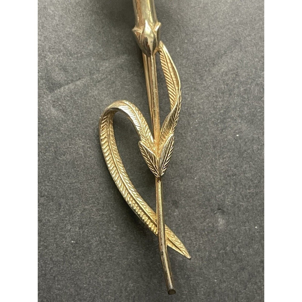 CASTLECLIFF Single Rose on Stem Brooch Lapel Pin Gold Tone Vintage Signed - Picture 5 of 7
